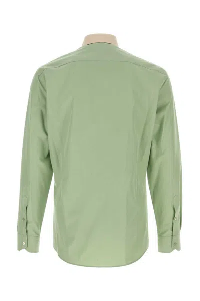 Fendi Contrast-collar Logo-embroidered Shirt In Green