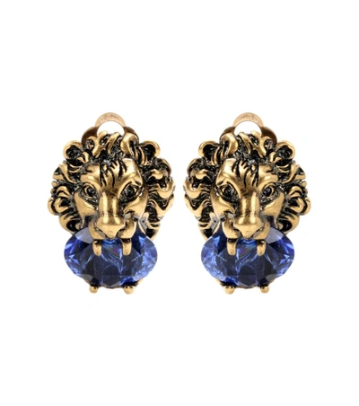 Shop Gucci Crystal-embellished Clip-on Earrings In Gold