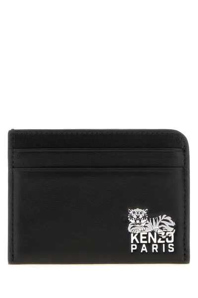 Kenzo Tiger-logo Leather Cardholder In Black