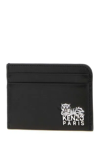 Kenzo Tiger-logo Leather Cardholder In Black