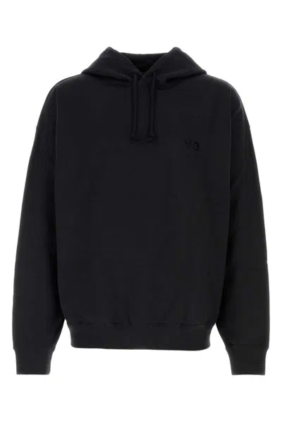 Y-3 Relaxed-fit Black Hoodie With Subtle Front Logo And Side Pockets In Black