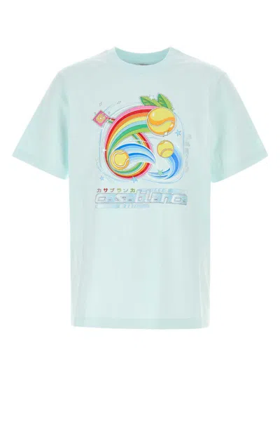 Casablanca T-shirt In Cotone Azzurro Pastello Uomo In Blue