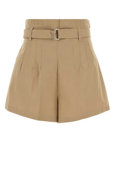 Prada Pleated Poplin Shorts Belt Loops In Brown