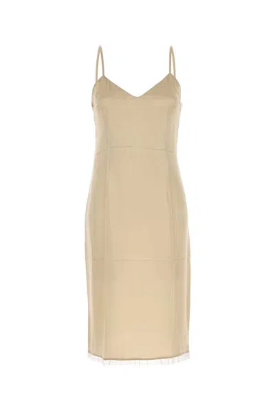Prada Satin Dress With Spaghetti Straps And V-neckline In Gray
