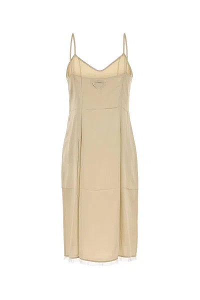 Prada Satin Dress With Spaghetti Straps And V-neckline In Gray
