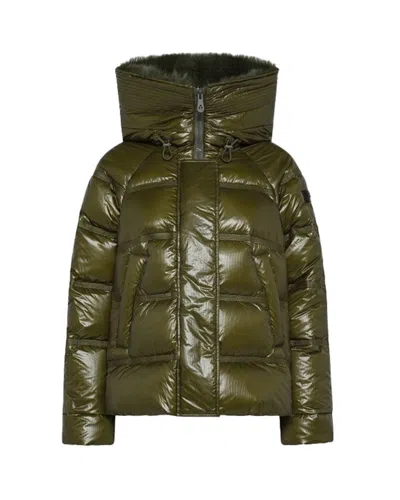 Peuterey Puffer-style Quilted Coat With High Collar And Cropped Fit In Green