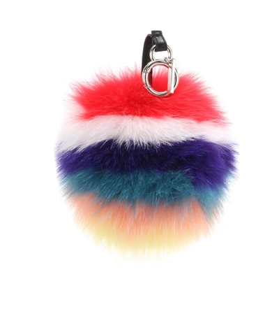 Fendi Rainbow Fox Fur Pom Pom Charm In Stripes, Purple, Pink, Blue. In Multicolor