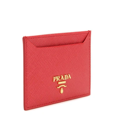 Shop Prada Saffiano Leather Card Holder In Fuoco