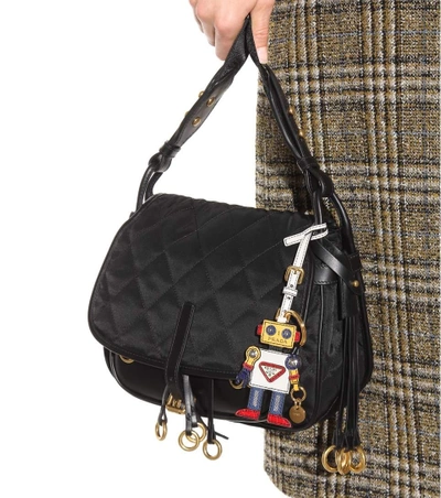 Shop Prada Robot Leather Bag Charm In Talco