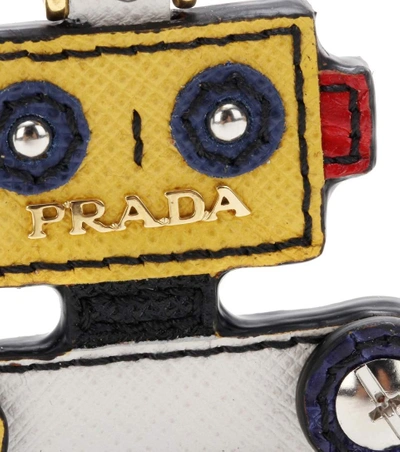 Shop Prada Robot Leather Bag Charm In Talco