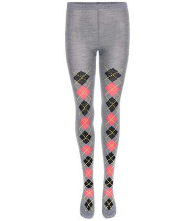 Prada Argyle Wool Tights In Grey