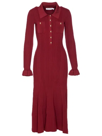 Self-portrait Knee Length Dress With Flared Cuffs And Pockets In Red