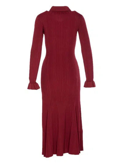 Self-portrait Knee Length Dress With Flared Cuffs And Pockets In Red