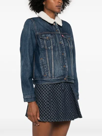 Levi's Shearling-collar Denim Jacket In Black