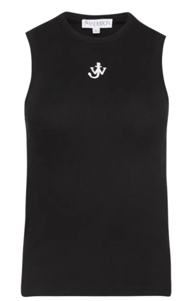 Jw Anderson J. W. Anderson Anchor Fitted Ribbed Top In Black
