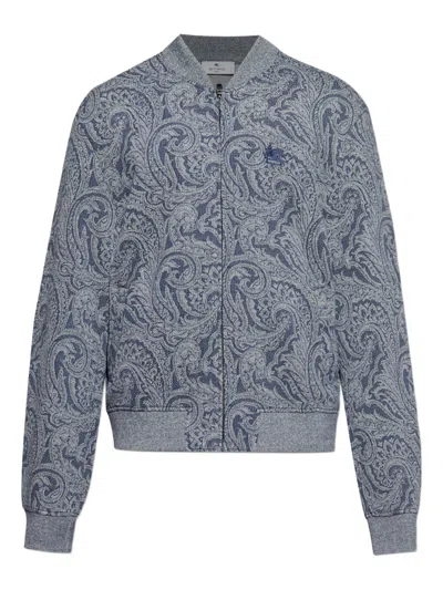 Etro Jacquard Bomber Jacket Featuring Paisley Pattern In Gray