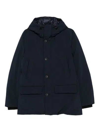 Woolrich Relaxed-fit Hooded Coat With Button Closure And Multiple Pockets In Blue