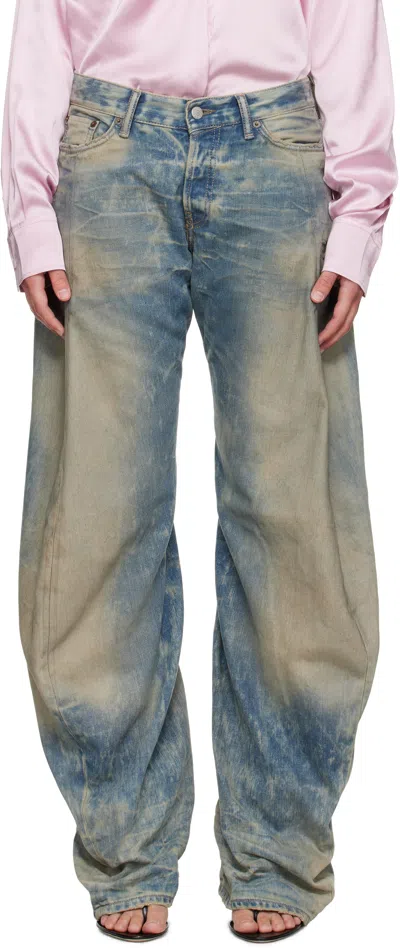 Acne Studios Womens Mid Blue Barrel-leg Goldmine Denim Jeans In Multi