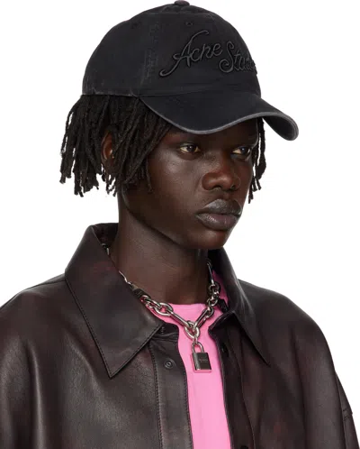 Acne Studios Faded Black Baseball Cap With Embroidered Logo In Black