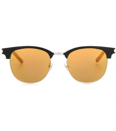 Saint Laurent Classic Sl 108 Sunglasses In Shiny Black Acetate With Gold Mirrored Lenses In Llack