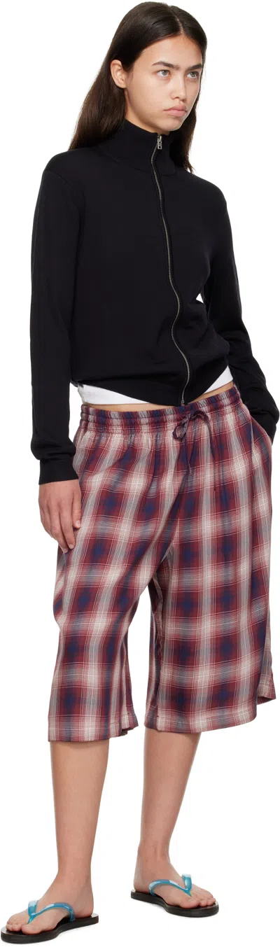 Acne Studios Red & Navy Check Shorts In Red