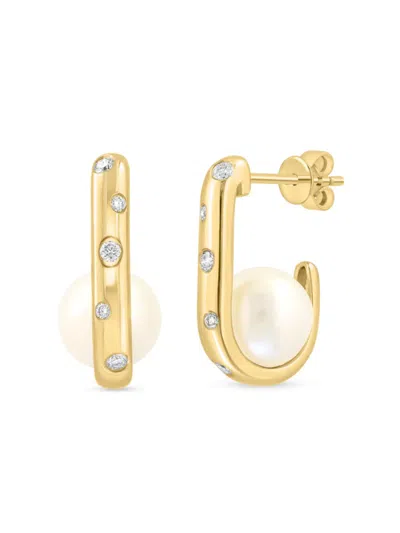 Effy Women's 14k Yellow Gold, Freshwater Pearl & Diamond Drop Earrings In Brown