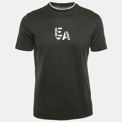 Pre-owned Emporio Armani Black Embroidered Logo Cotton Crewneck T-shirt S