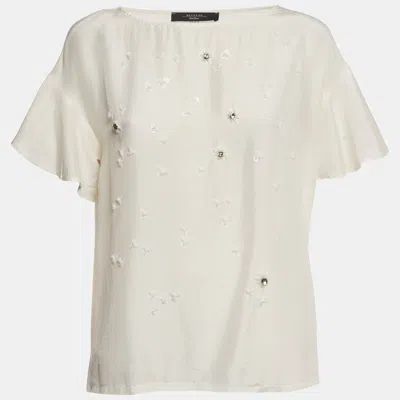 Pre-owned Weekend Max Mara White Sequin Embroidered Silk And Jersey Top L