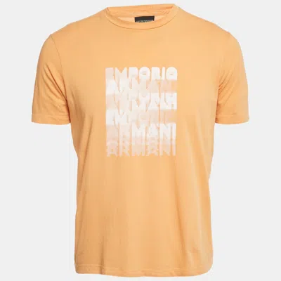 Pre-owned Emporio Armani Light Orange Logo Print Cotton T-shirt S