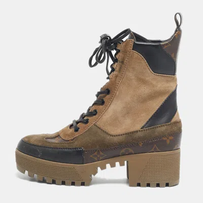 Pre-owned Louis Vuitton Multicolor Monogram Canvas And Leather Laureate Ankle Length Boots Size 36