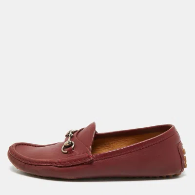 Pre-owned Gucci Dark Red Leather Horsebit Slip On Loafers Size 42