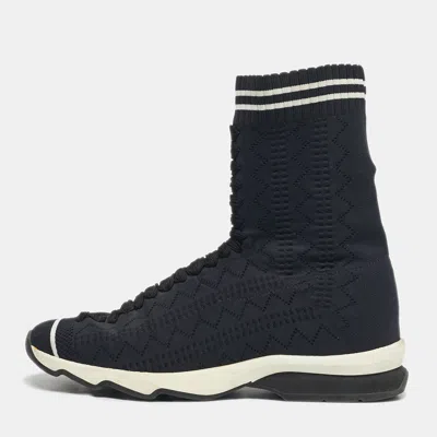 Pre-owned Fendi Black/white Knit Fabric Sock High Top Sneakers Size 39