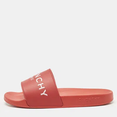 Pre-owned Givenchy Red Rubber Logo Pool Slides Size 41