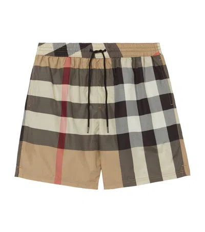 Burberry Boxer Swim Checkered Pattern Pockets Zip In Neutral