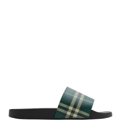 Burberry Mens Green Comb Furley Check Rubber Sliders