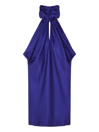 Versace Draped Halterneck Mini Dress In Blue