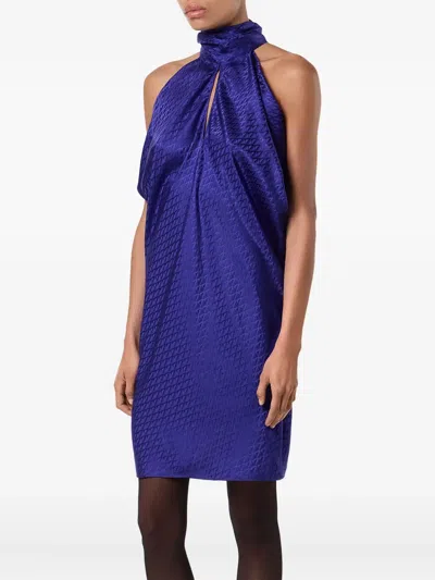 Versace Draped Halterneck Mini Dress In Blue