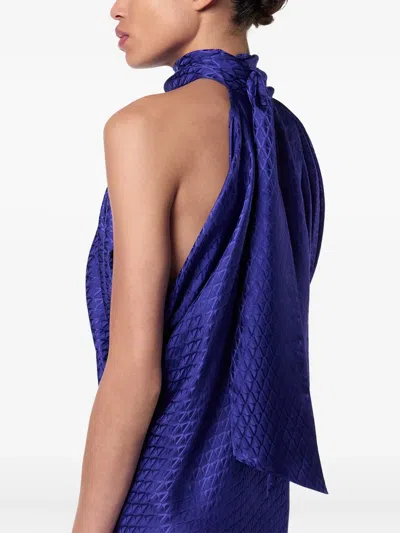 Versace Draped Halterneck Mini Dress In Blue