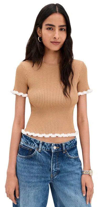 English Factory Ruffle Detailed Knit Top Camel In Brown