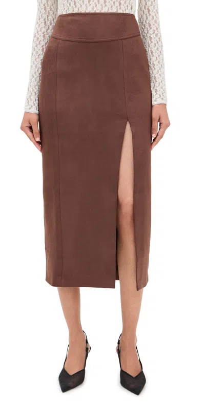 Bardot Dante Vegan Suede Midi Skirt Chocolate In Brown