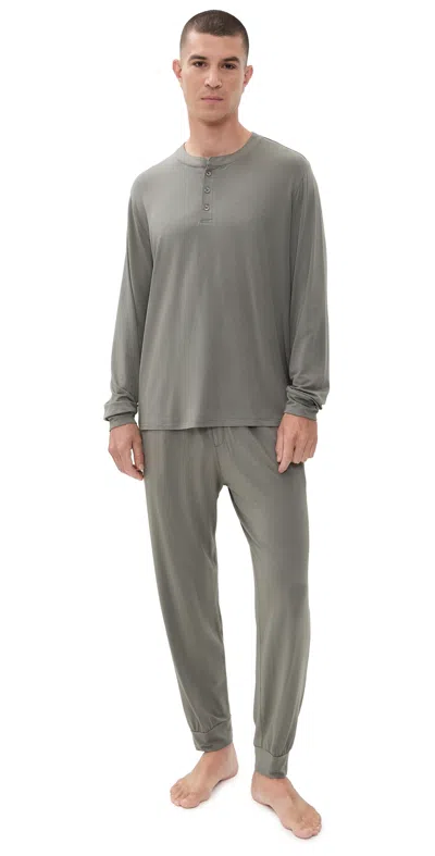 Eberjey Henry Long Pj Set Smokey Olive In Gray
