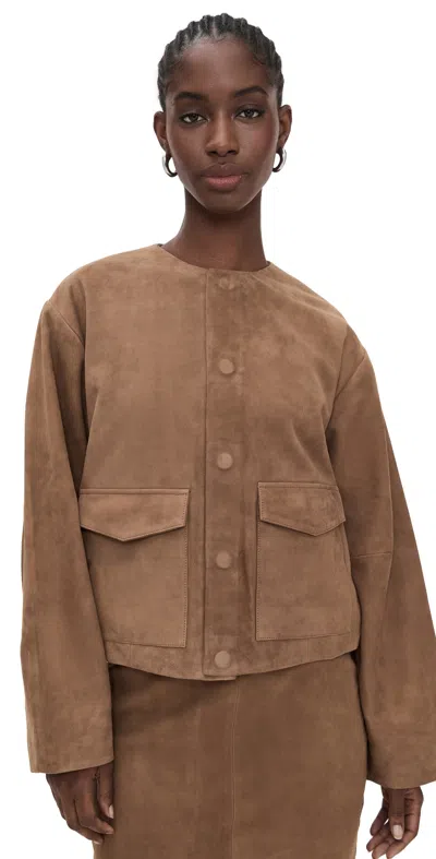 St Agni Round-neck Long-sleeve Casual Jacket In Brown