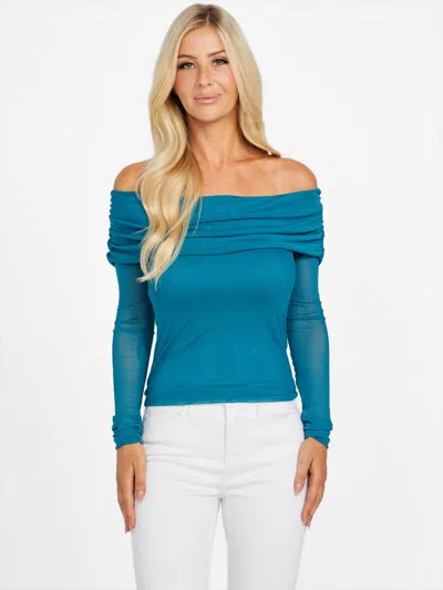 Guess Factory Lacey Sheer Off-the-shoulder Top In Multi