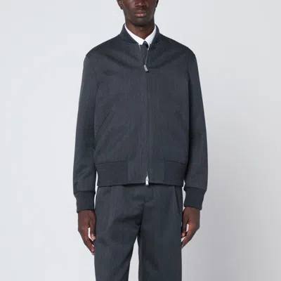 Lardini Wool Bomber With Zip And Collar Detail In Blue