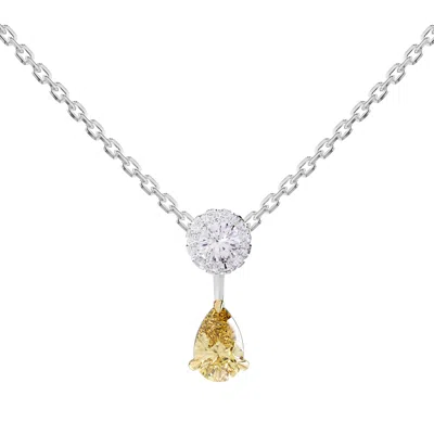 Diamond2deal 14k Two-tone Gold 1.3 Ct Pearcut Yellow & White Lab Grown Diamond Pendant Necklace 18" Vvs-vs In White