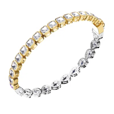Diamond2deal 925 Sterling Silver Two-tone 12.6 Ct Multi Cut Lab Grown Diamond Tennis Bracelet 7" Vvs In Yellow