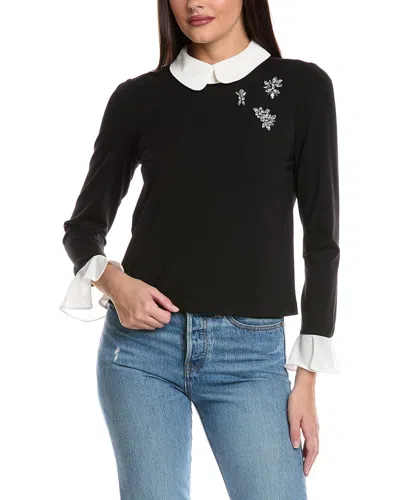 Cece Embellished Layered Look Sweater In Black