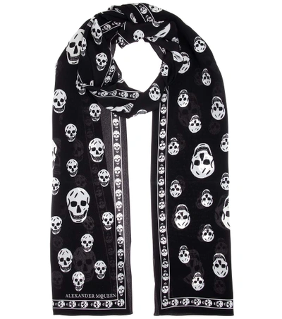 Alexander Mcqueen Skull Print Silk Crepe Scarf In Llack