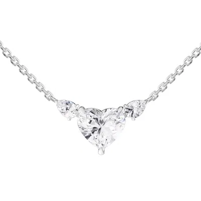 Diamond2deal 14k White Gold 3.15 Ct Heart Shape Lab Grown Diamond Heart Pendant Necklace 18" Vvs-vs, E-f In White