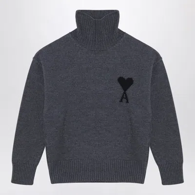 Ami Alexandre Mattiussi Ami Paris Turtleneck Sweater Ami De Coeur Grey Women In Blue